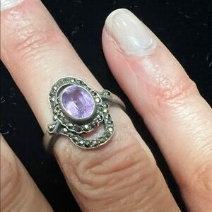 Amethyst and Marcasite Sterling Silver Ring